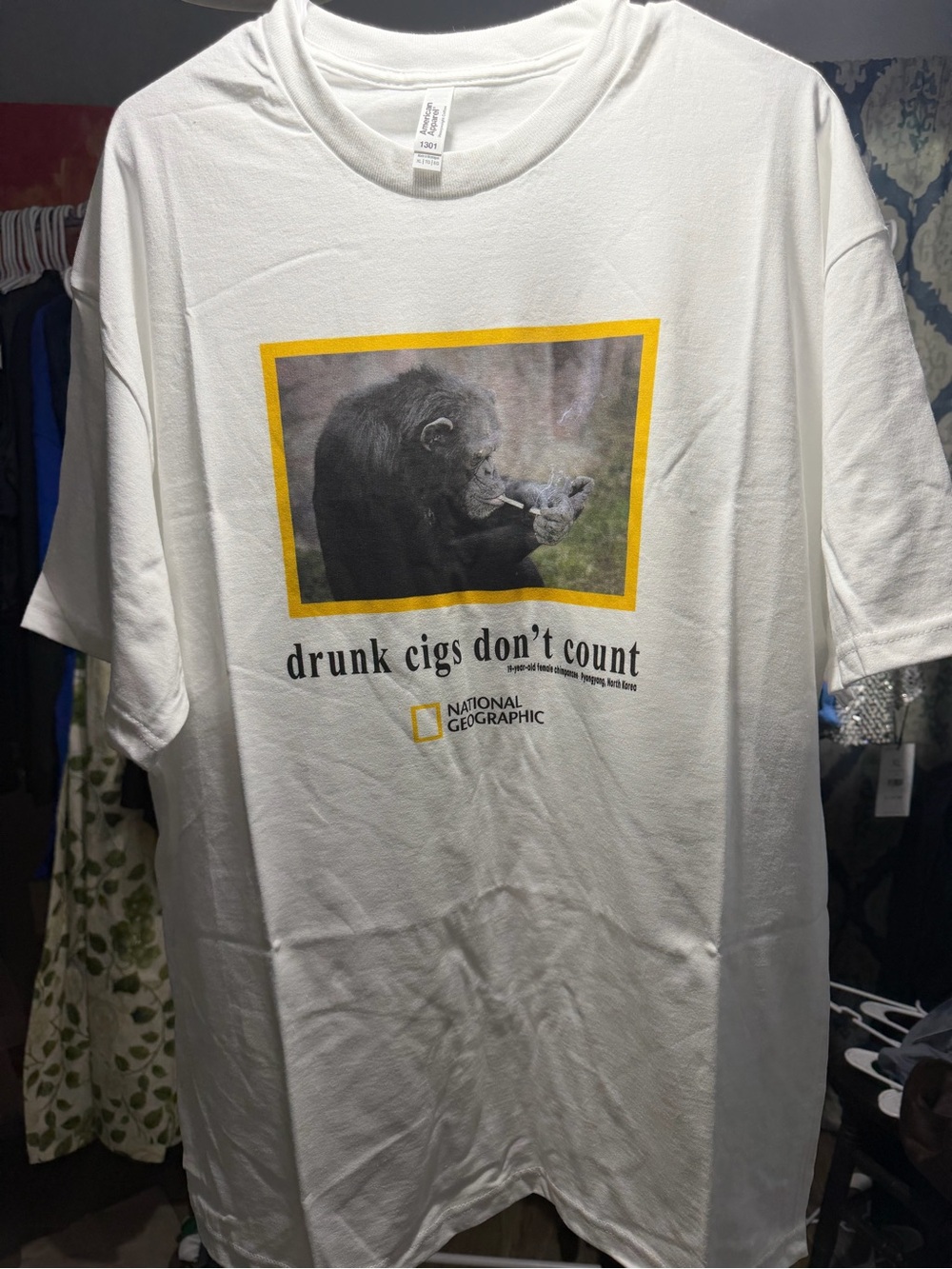 American Apparel White Graphic Tee with Yellow Framed Photo